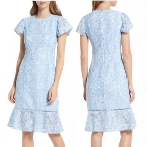Rachel Parcell Dresses & Skirts - Rachel Parcell Lace Sheath with Ruffle Hem - Celeste Blue Size M